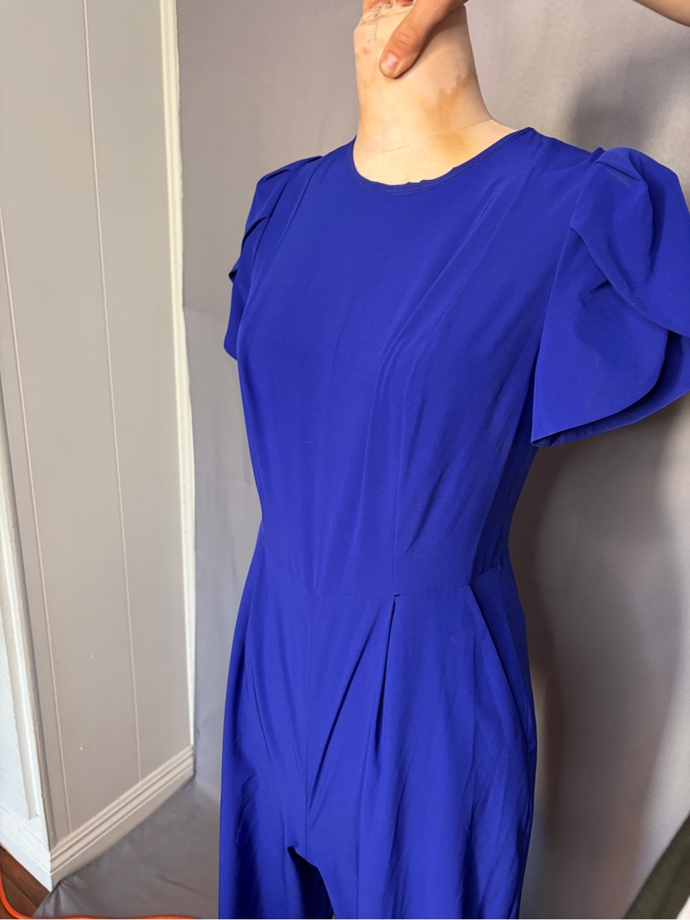 Calvin Klein Cobalt Blue Puff Sleeve Midi Dress